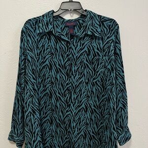 Denim&Co 80’s Zebra Print Button-Up Collar Shirt